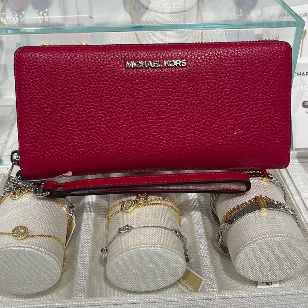 MICHAEL KORS Large Pebbled Leather Continental Wallet Phone Holder Wristlet  NWT